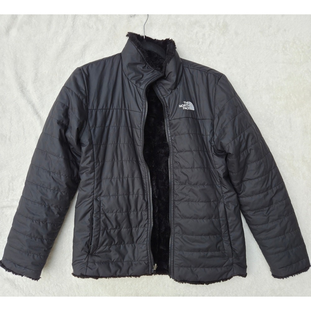 The North Face Reversible Jacket Girls L 14/16 Black Excellent Mossbud Swirl - Picture 1 of 11